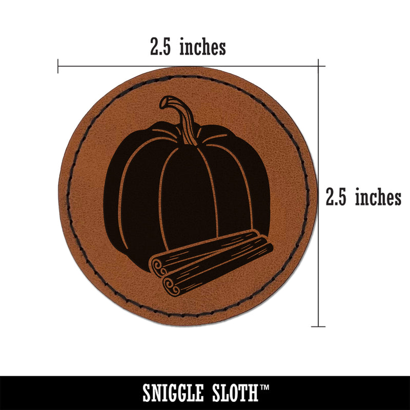 Pumpkin Spice Drawing Round Iron-On Engraved Faux Leather Patch Applique - 2.5"