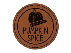 Pumpkin Spice Text with Image Flavor Scent Round Iron-On Engraved Faux Leather Patch Applique - 2.5"