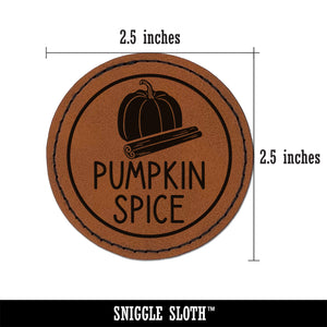 Pumpkin Spice Text with Image Flavor Scent Round Iron-On Engraved Faux Leather Patch Applique - 2.5"