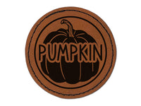 Pumpkin Text with Image Flavor Scent Fall Thanksgiving Halloween Round Iron-On Engraved Faux Leather Patch Applique - 2.5"
