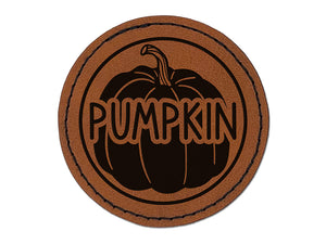 Pumpkin Text with Image Flavor Scent Fall Thanksgiving Halloween Round Iron-On Engraved Faux Leather Patch Applique - 2.5"