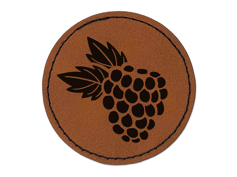 Raspberry Blackberry Fruit Round Iron-On Engraved Faux Leather Patch Applique - 2.5"