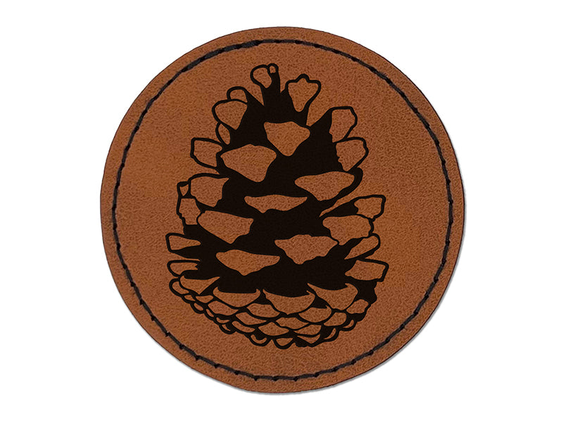 Realistic Pinecone Pine Cone Round Iron-On Engraved Faux Leather Patch Applique - 2.5"