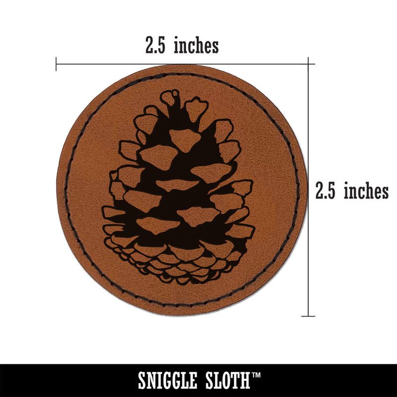 Realistic Pinecone Pine Cone Round Iron-On Engraved Faux Leather Patch Applique - 2.5"