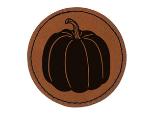 Realistic Pumpkin Fall Thanksgiving Halloween Round Iron-On Engraved Faux Leather Patch Applique - 2.5"