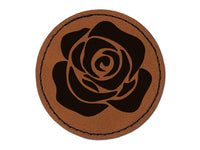 Rose Flower Solid Round Iron-On Engraved Faux Leather Patch Applique - 2.5"