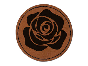 Rose Flower Solid Round Iron-On Engraved Faux Leather Patch Applique - 2.5"