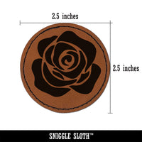 Rose Flower Solid Round Iron-On Engraved Faux Leather Patch Applique - 2.5"