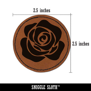 Rose Flower Solid Round Iron-On Engraved Faux Leather Patch Applique - 2.5"