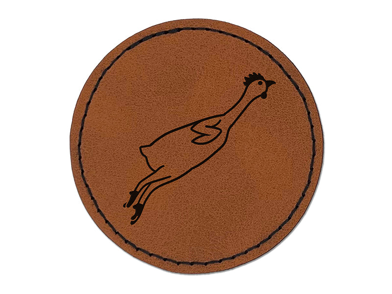 Silly Rubber Chicken Round Iron-On Engraved Faux Leather Patch Applique - 2.5"