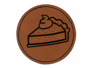Slice of Pumpkin Pie Round Iron-On Engraved Faux Leather Patch Applique - 2.5"