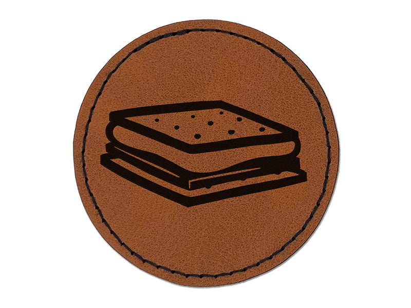 S'mores Graham Cracker Chocolate Marshmallow Campfire Snack Round Iron-On Engraved Faux Leather Patch Applique - 2.5"