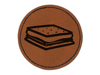 S'mores Graham Cracker Chocolate Marshmallow Campfire Snack Round Iron-On Engraved Faux Leather Patch Applique - 2.5"