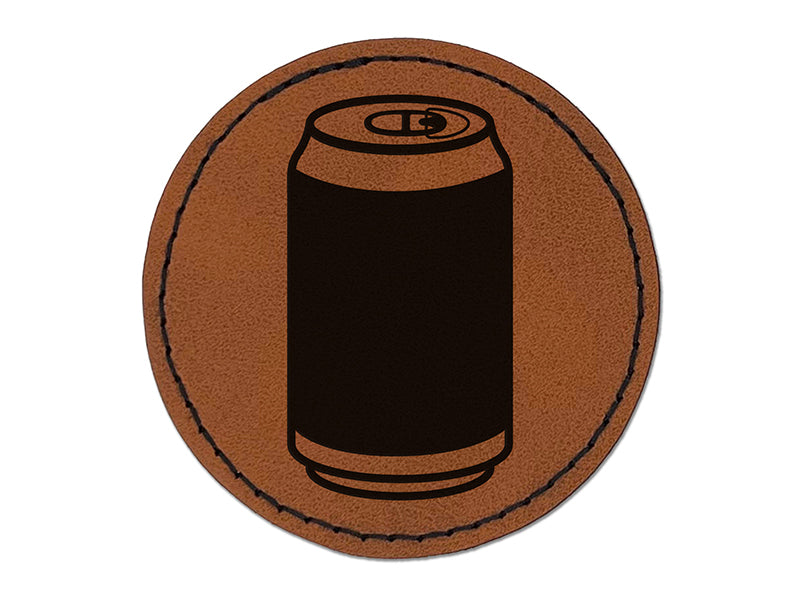 Soda Pop Beer Can Round Iron-On Engraved Faux Leather Patch Applique - 2.5"