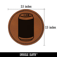 Soda Pop Beer Can Round Iron-On Engraved Faux Leather Patch Applique - 2.5"