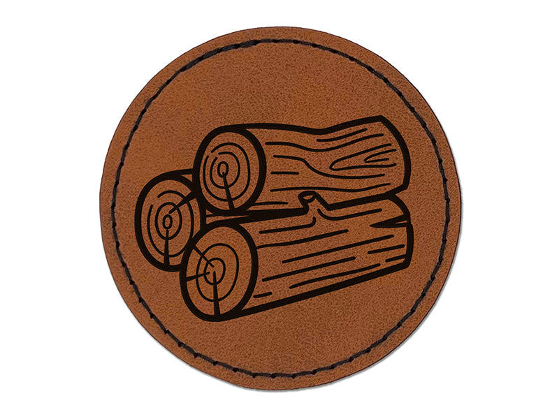 Stack of Logs Firewood Round Iron-On Engraved Faux Leather Patch Applique - 2.5"