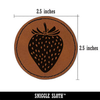 Strawberry Fruit Drawing Round Iron-On Engraved Faux Leather Patch Applique - 2.5"