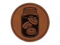 Sun Tea in a Mason Jar Round Iron-On Engraved Faux Leather Patch Applique - 2.5"