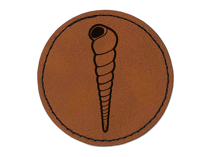 Turritella Spiral Seashell Beach Shell Round Iron-On Engraved Faux Leather Patch Applique - 2.5"