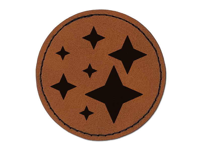 Twinkling Stars Glitter Shimmer Round Iron-On Engraved Faux Leather Patch Applique - 2.5"