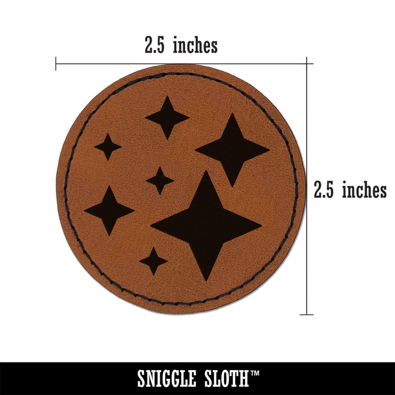 Twinkling Stars Glitter Shimmer Round Iron-On Engraved Faux Leather Patch Applique - 2.5"