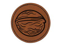 Walnut Drawing Round Iron-On Engraved Faux Leather Patch Applique - 2.5"