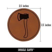 Wood Cutting Axe Round Iron-On Engraved Faux Leather Patch Applique - 2.5"