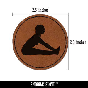 Yoga Seated Forward Bend Pose Round Iron-On Engraved Faux Leather Patch Applique - 2.5"