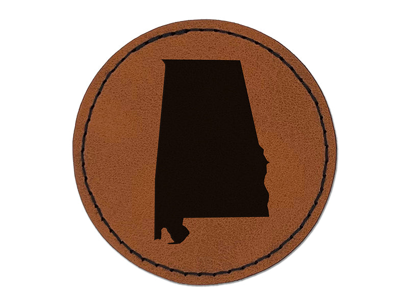 Alabama State Silhouette Round Iron-On Engraved Faux Leather Patch Applique - 2.5"