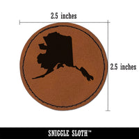 Alaska State Silhouette Round Iron-On Engraved Faux Leather Patch Applique - 2.5"