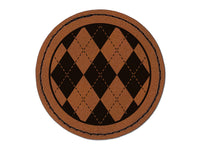 Argyle Sweater Pattern Round Iron-On Engraved Faux Leather Patch Applique - 2.5"
