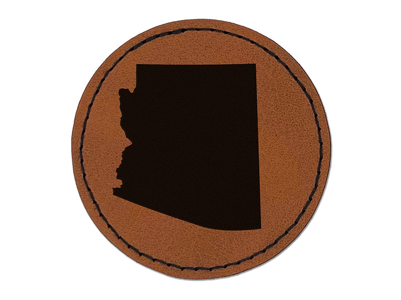 Arizona State Silhouette Round Iron-On Engraved Faux Leather Patch Applique - 2.5"