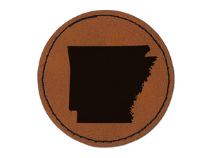 Arkansas State Silhouette Round Iron-On Engraved Faux Leather Patch Applique - 2.5"