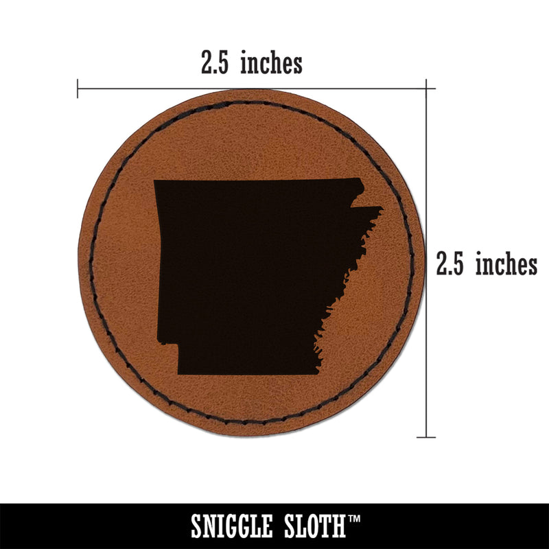 Arkansas State Silhouette Round Iron-On Engraved Faux Leather Patch Applique - 2.5"