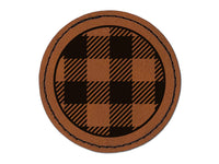 Buffalo Plaid Pattern Round Iron-On Engraved Faux Leather Patch Applique - 2.5"