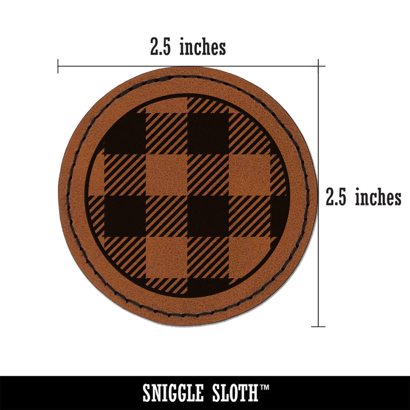 Buffalo Plaid Pattern Round Iron-On Engraved Faux Leather Patch Applique - 2.5"