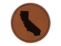 California State Silhouette Round Iron-On Engraved Faux Leather Patch Applique - 2.5"