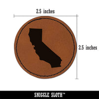 California State Silhouette Round Iron-On Engraved Faux Leather Patch Applique - 2.5"