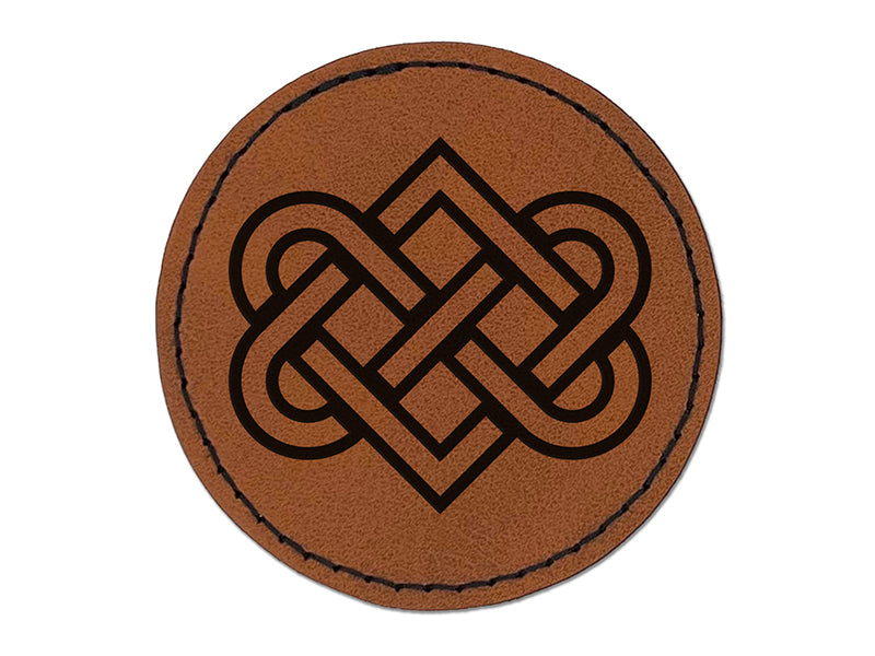 Celtic Love Knot Outline Round Iron-On Engraved Faux Leather Patch Applique - 2.5"