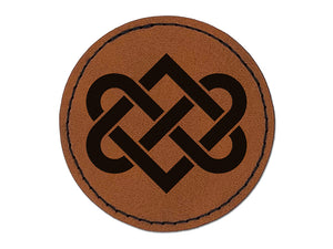 Celtic Love Knot Silhouette Round Iron-On Engraved Faux Leather Patch Applique - 2.5"