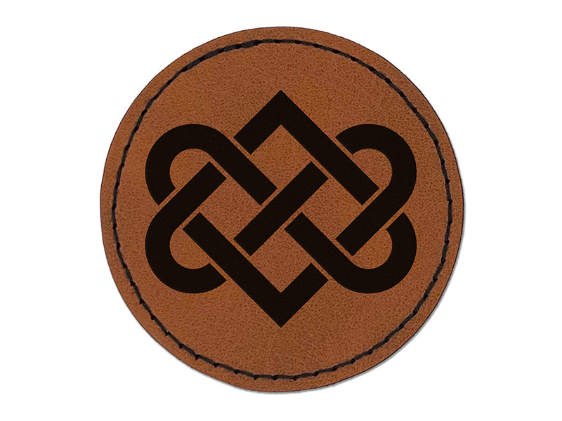 Celtic Love Knot Silhouette Round Iron-On Engraved Faux Leather Patch Applique - 2.5"