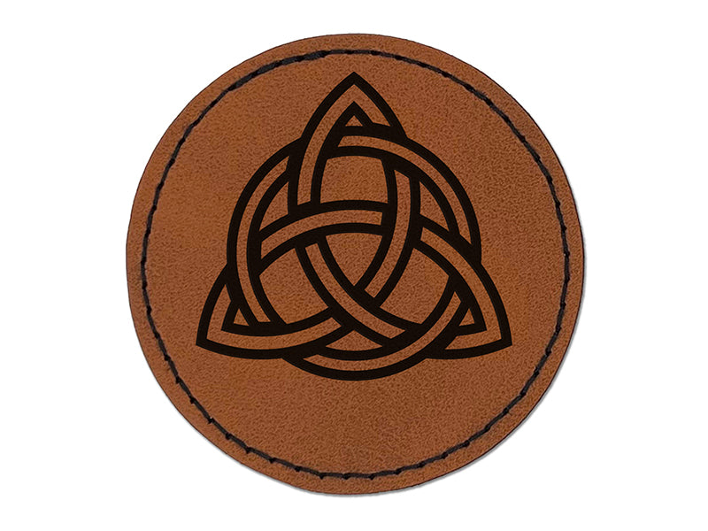 Celtic Triquetra Knot Outline Round Iron-On Engraved Faux Leather Patch Applique - 2.5"