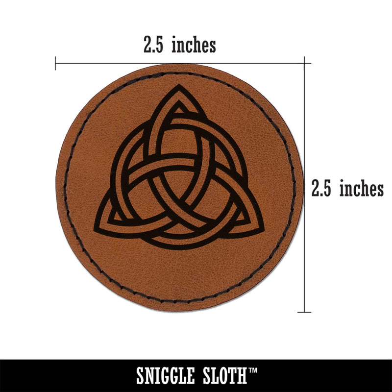 Celtic Triquetra Knot Outline Round Iron-On Engraved Faux Leather Patch Applique - 2.5"