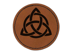 Celtic Triquetra Knot Silhouette Round Iron-On Engraved Faux Leather Patch Applique - 2.5"