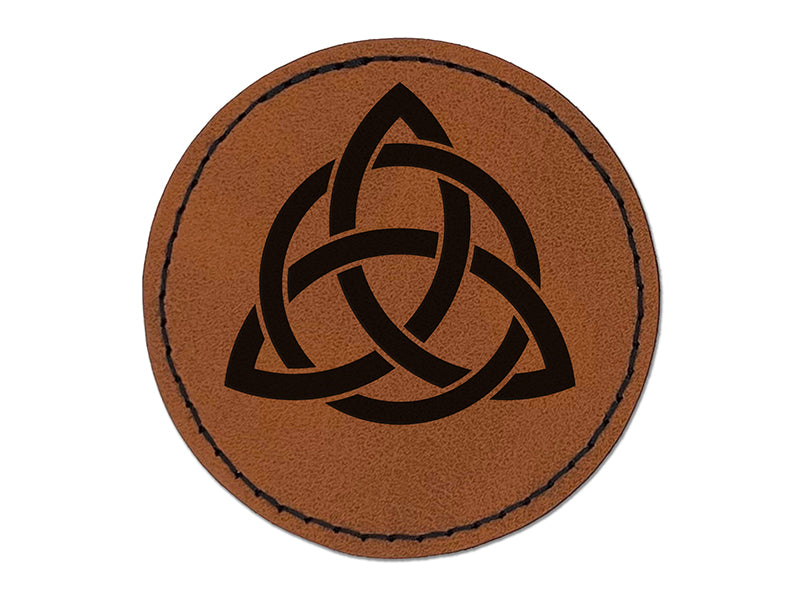 Celtic Triquetra Knot Silhouette Round Iron-On Engraved Faux Leather Patch Applique - 2.5"