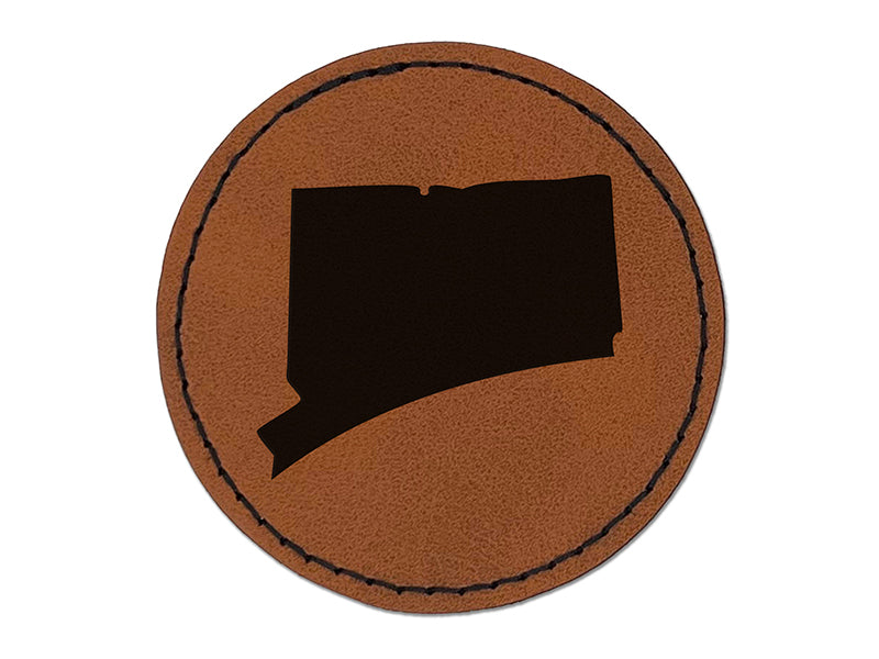 Connecticut State Silhouette Round Iron-On Engraved Faux Leather Patch Applique - 2.5"