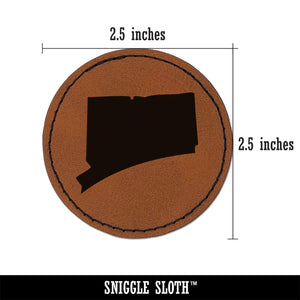 Connecticut State Silhouette Round Iron-On Engraved Faux Leather Patch Applique - 2.5"