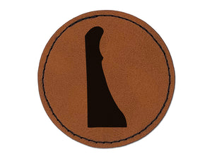 Delaware State Silhouette Round Iron-On Engraved Faux Leather Patch Applique - 2.5"