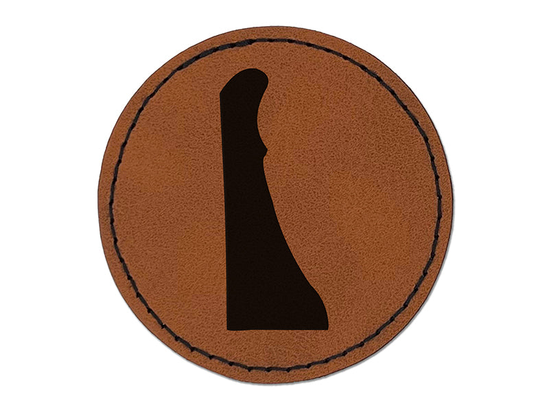 Delaware State Silhouette Round Iron-On Engraved Faux Leather Patch Applique - 2.5"