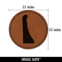 Delaware State Silhouette Round Iron-On Engraved Faux Leather Patch Applique - 2.5"